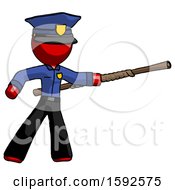 Red Police Man Bo Staff Pointing Right Kung Fu Pose