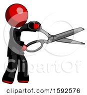 Red Clergy Man Holding Giant Scissors Cutting Out Something
