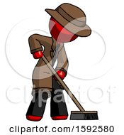 Poster, Art Print Of Red Detective Man Cleaning Services Janitor Sweeping Side View
