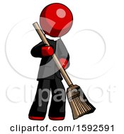 Red Clergy Man Sweeping Area With Broom
