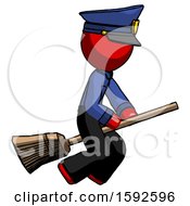 Red Police Man Flying On Broom