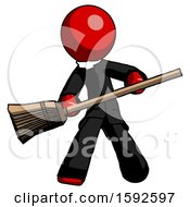 Poster, Art Print Of Red Clergy Man Broom Fighter Defense Pose