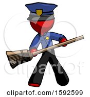 Poster, Art Print Of Red Police Man Broom Fighter Defense Pose