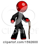 Red Clergy Man Walking With Hiking Stick