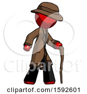 Red Detective Man Walking With Hiking Stick