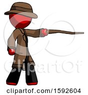 Red Detective Man Pointing With Hiking Stick