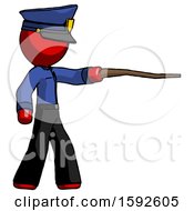 Red Police Man Pointing With Hiking Stick