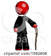 Red Clergy Man Standing With Hiking Stick