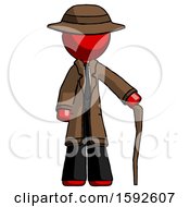 Red Detective Man Standing With Hiking Stick