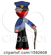 Red Police Man Standing With Hiking Stick