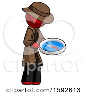 Poster, Art Print Of Red Detective Man Looking At Large Compass Facing Right