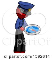 Poster, Art Print Of Red Police Man Looking At Large Compass Facing Right