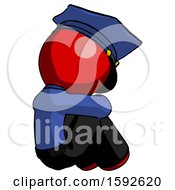 Poster, Art Print Of Red Police Man Sitting With Head Down Back View Facing Right