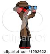 Poster, Art Print Of Red Detective Man Looking Through Binoculars To The Right