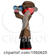 Poster, Art Print Of Red Detective Man Looking Through Binoculars To The Left