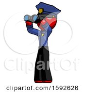 Poster, Art Print Of Red Police Man Looking Through Binoculars To The Left