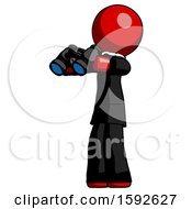 Red Clergy Man Holding Binoculars Ready To Look Left