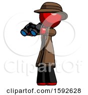 Red Detective Man Holding Binoculars Ready To Look Left