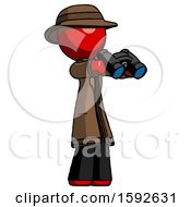 Red Detective Man Holding Binoculars Ready To Look Right
