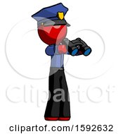 Red Police Man Holding Binoculars Ready To Look Right