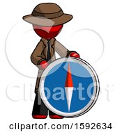 Poster, Art Print Of Red Detective Man Standing Beside Large Compass
