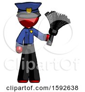 Poster, Art Print Of Red Police Man Holding Feather Duster Facing Forward