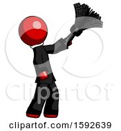 Red Clergy Man Dusting With Feather Duster Upwards