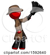 Red Detective Man Dusting With Feather Duster Upwards