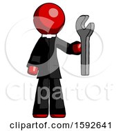 Red Clergy Man Holding Wrench Ready To Repair Or Work