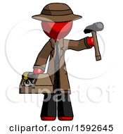 Poster, Art Print Of Red Detective Man Holding Tools And Toolchest Ready To Work