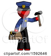 Poster, Art Print Of Red Police Man Holding Tools And Toolchest Ready To Work