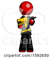 Red Clergy Man Holding Large Drill
