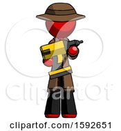 Red Detective Man Holding Large Drill
