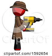 Poster, Art Print Of Red Detective Man Using Drill Drilling Something On Right Side