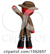 Red Detective Man Waving Emphatically With Right Arm