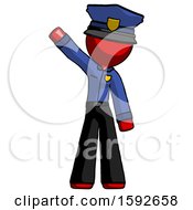 Red Police Man Waving Emphatically With Right Arm