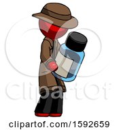 Red Detective Man Holding Glass Medicine Bottle