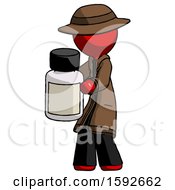 Red Detective Man Holding White Medicine Bottle