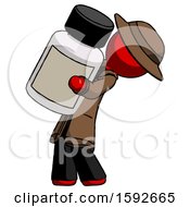 Red Detective Man Holding Large White Medicine Bottle