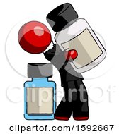 Poster, Art Print Of Red Clergy Man Holding Large White Medicine Bottle With Bottle In Background