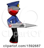 Poster, Art Print Of Red Police Man Walking With Large Thermometer