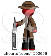 Poster, Art Print Of Red Detective Man Standing With Large Thermometer