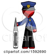 Poster, Art Print Of Red Police Man Standing With Large Thermometer