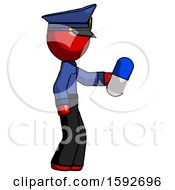 Poster, Art Print Of Red Police Man Holding Blue Pill Walking To Right