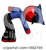 Poster, Art Print Of Red Police Man Picking Something Up Bent Over
