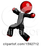 Poster, Art Print Of Red Clergy Man Running Away In Hysterical Panic Direction Left