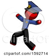 Poster, Art Print Of Red Police Man Running Away In Hysterical Panic Direction Left