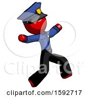 Poster, Art Print Of Red Police Man Running Away In Hysterical Panic Direction Right