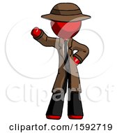 Red Detective Man Waving Right Arm With Hand On Hip