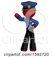 Red Police Man Waving Right Arm With Hand On Hip